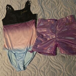 Justice Black and Ombre Leotard with Purple Shorts